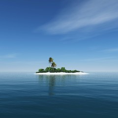 Tropical island with palm trees in the ocean, seascape, 3D rendering
