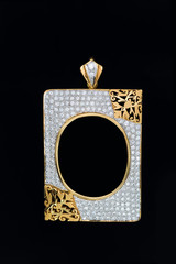 gold locket frame pendant with diamond