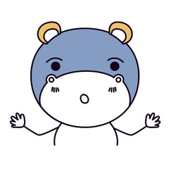 silhouette color sections caricature half body of cute hippopotamus tranquility expression vector illustration