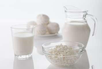 Milk with cottage cheese and marshmallows
