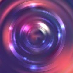 Abstract background with luminous swirling backdrop. Vector infinite round tunnel of shining flares. Pink, purple colors.