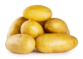 Pile of young potatoes isolated on white background