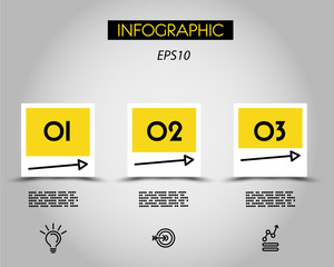 three infographic squares with progress arrows