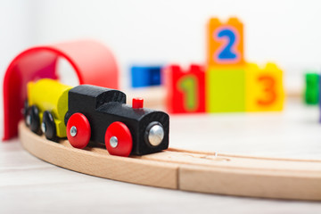 Fototapeta premium Colorful wooden toy train