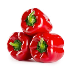 Three red sweet peppers isolated on white background