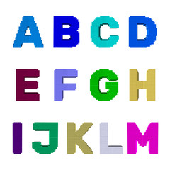 3d pixelated capital letter set.Vector colorful illustration.Front view.