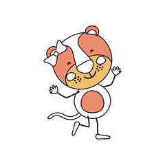 silhouette color sections caricature of cute expression female lioness in dance pose with bow lace vector illustration