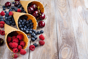 Berries in waffle cones