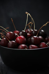 Wet cherries in bowl