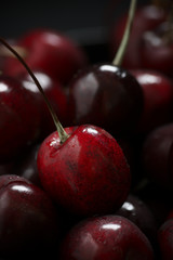 Wet cherries close-up