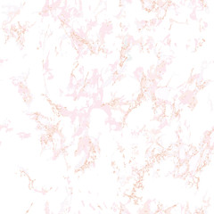 Trendy pink marble texture with rose gold. Patina effect. Seamless pattern. Overlay distress grain. Sequin rose gold. Holiday background. Blush color. Vector. EPS10.