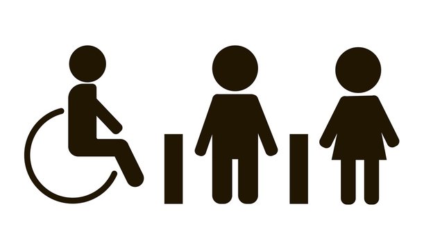 Vector image of disabled person, Male, female toilet