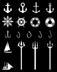 Set of Nautical Icons isolated on black background