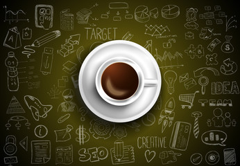 Infograph background template with a fresh coffee on table with infographic design