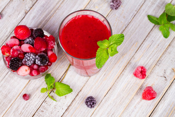 Berry smoothie, garnished with mint