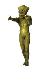 3D Rendering Green Alien on White