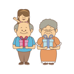 happy grandparents with gift boxes holding her granddaughter