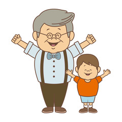 cartoon happy grandpa and his grandson on white background