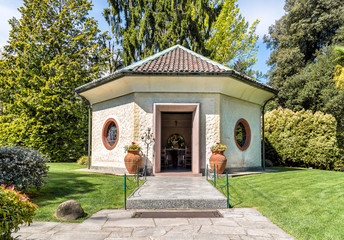 Mausoleum in the Villa Taranto Botanical Gardens, Pallanza, Verbania, Italy.