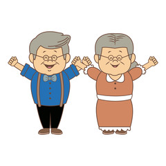 happy grandparents holding hands grandpa and grandma standing with walking stick