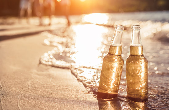 Bottles of beer on the beach