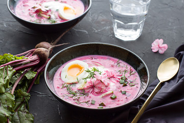 Beetroot soup. Close up