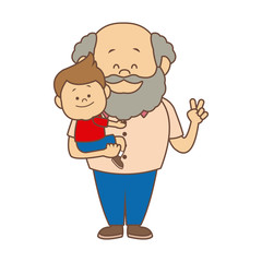 cartoon happy grandpa and his grandson on white background