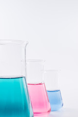 science and clinic background. Chemical and Medical laboratory research.  laboratory beakers with colorful liquids and reagents.  