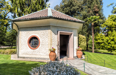 Mausoleum in the Villa Taranto Botanical Gardens, Pallanza, Verbania, Italy.