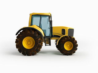 Tractor yellow 3d render on white background