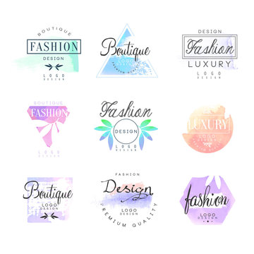 Fashion luxury boutique set for logo design, colorful vector Illustrations