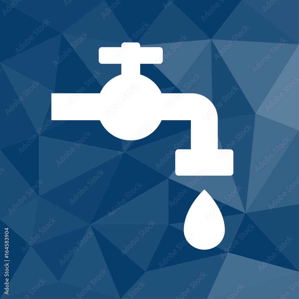 Sticker wasserhahn - icon mit geometrischem hintergrund blau