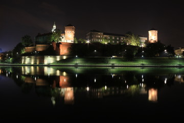 Krakow and Wawel Castle by night