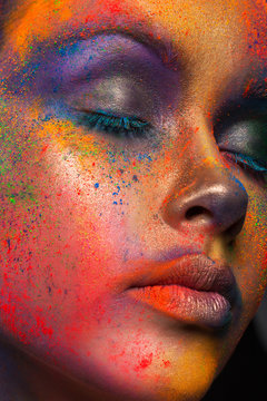 Creative art of make up, fashion model closeup portrait