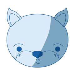 blue color shading silhouette cute face of kitten surprised expression vector illustration