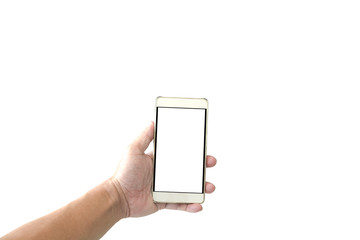 Hand holding smartphone isolated. This has clipping path.