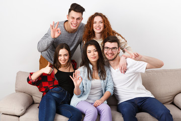 Friends having fun, taking selfie at home party