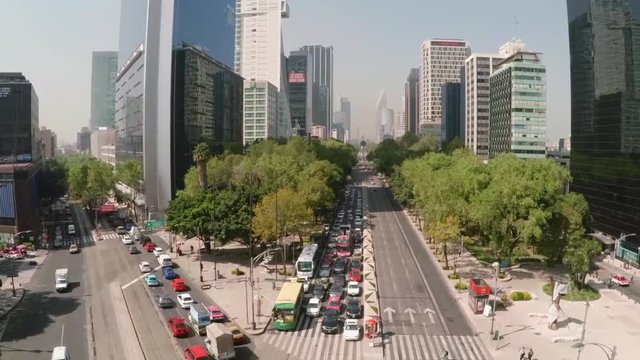 Aerial glides down the Paseo de la Reforma in Mexico City.