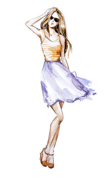 Watercolor fashion illustration, summer look