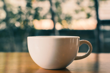 Green tea cup in cafe shop time to relaxing ,hipster tone and soft of focus