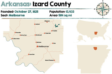 Large and detailed map of Arkansas - Izard county