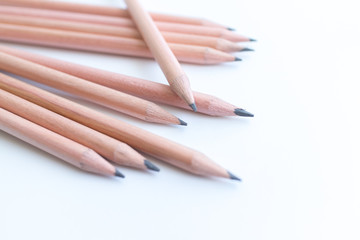 Group of wood pencils on white background