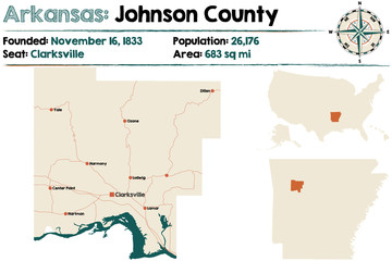 Large and detailed map of Arkansas - Johnson county
