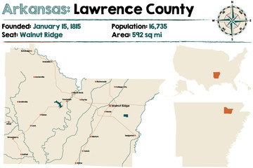 Large and detailed map of Arkansas - Lawrence county