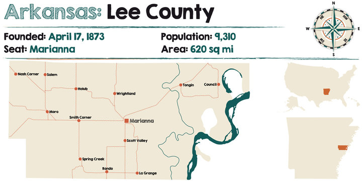 Large And Detailed Map Of Arkansas - Lee County