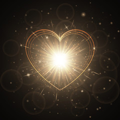 Glitter background with holiday lights. Wedding romantic design with a brilliant heart.
