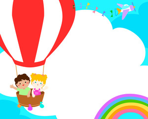 Obraz premium Blank template happy kid in the balloon poster design vector.