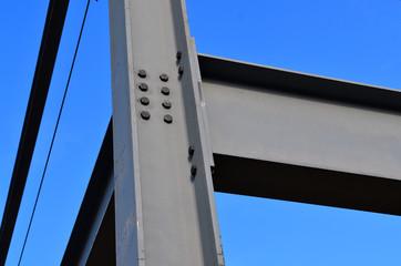 nderSteel framework of commercial building under construction.