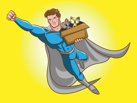 A Superhero saved the Kitten cartoon vector - Powered by Adobe