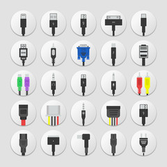 Electric plug, connectors and jack flat line icons set. Collection Connection technology, connector electric power, mobile devices connect, wire and socket